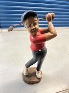 Golfista in legno con mazza da golf decorazione casa statua free standing articolo gestisci - Foto 1 di 7