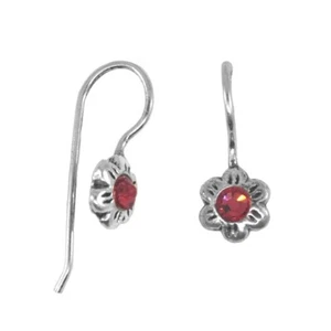 Flower Earrings with Pink Crystal Center Sterling Silver - Picture 1 of 1