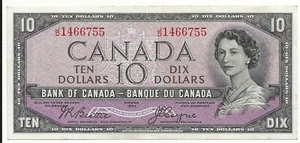 BC32b 1954 Canada Devil's Face 10 dollar note (world lot) Combined Shipping - Picture 1 of 2