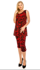 JOSTAR Poly Spandex Stretch Strick TANK CAPRI HOSE SET Rot Schwarz L XL 3X - Bild 1 von 10