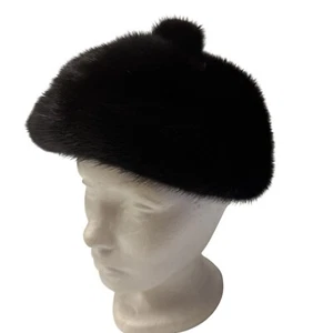 Vintage 50 60's Mr Marc New York Genuine Black MINK Fur PILLBOX Winter Hat S - Picture 1 of 8