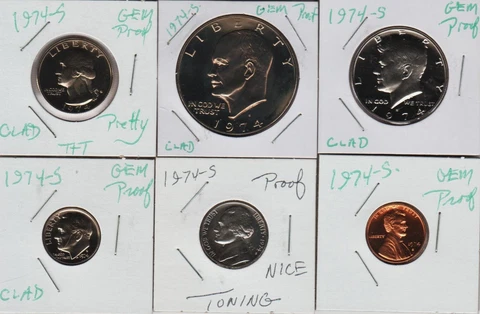1974 Proof Set Kennedy Half Dollar UNC CLAD Coins Eisenhower $ Pretty Color T&T Cover