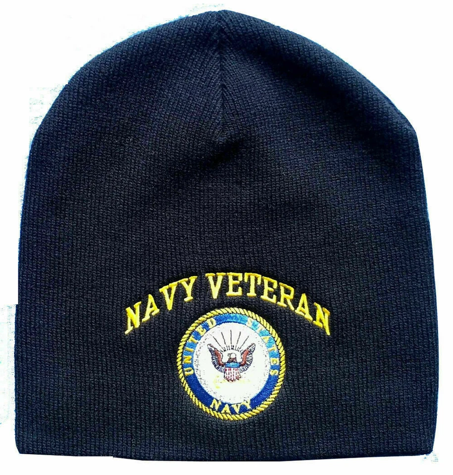 Navy Vet Veteran & Emblem Beanie Official US Navy Licensed Beanie Warm Hat - Image 1 of 1