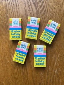 Lot of 5 Vintage Cake Mate Birthday Candles - 18 Pack Dripless Yellow 1988 NEW! - Picture 1 of 2