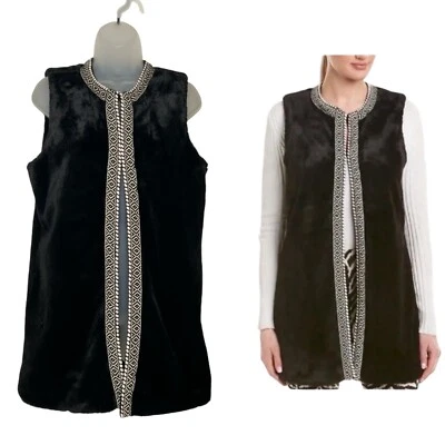 Женский жилет J. MCLAUGHLIN размер S черный искусственный мех с вышивкой длинная туника - Изображение 1 из 4