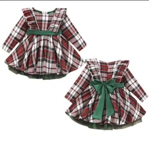 Christmas Dresses Girls 2T Plaid Red Green Flared Belted Party Dress Birthday - Picture 1 of 9