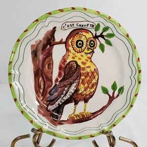 Anthropologie Nathalie Lete Green Owl 8" Salad Dessert Plate C'est Chouette - Bild 1 von 12