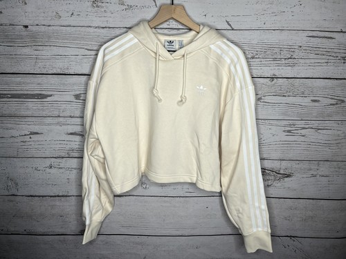 OFF WHITE Felpa Adidas Originals donna bianca a maniche lunghe con cappuccio media nuova con etichette