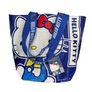 New Hello Kitty Cat LARGE Plastic Blue Shoulder Handbag Book Shopping Tote Bag - Picture 1 of 4