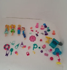 POLLY POCKET Mixed Lot of 4 Dolls Plus and about 40 Accessories and clothing - Picture 1 of 9