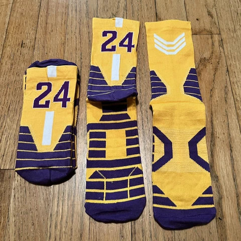 Kobe Bryant #24 Set Socks Large  Brand New NBA Lakers - 2 Yellow & Purple Cover