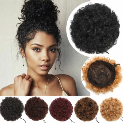 Afro Bun Ponytail Curly Puff Clip in Drawstring Hair Extensions Black Brown US H - Image 1 of 4