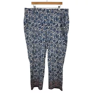 Talbots Woman Floral Print Pants Sz 18W Wide Leg Elastic Waist Pull On Coastal - Picture 1 of 12