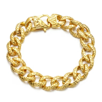 Pulsera de cadena de eslabones cubanos con bordillo de acero inoxidable 316L de moda de 13 mm para mujer y hombre regalo Foto 1 de 4