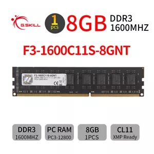 G.SKILL Value RAM 8GB 8GNT DDR3 1600MHz PC3-12800U 240Pin DIMM Desktop PC Memory - Picture 1 of 6