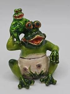 MOMMY FROG WITH BABY FROG TRINKET BOX BY KEREN KOPAL, CRYSTALS, COLLECTION PIECE - Imagen 1 de 8