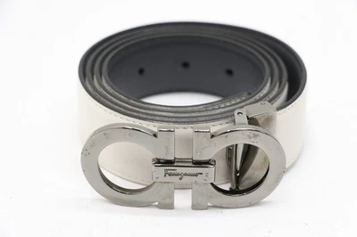 Salvatore Ferragamo Cinturón Gancini Cuero Reversible 42" - Blanco/Gris Foto 1 de 4