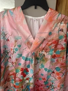 Vintage 70er 80er B-Ausschnitt Blumenmuster Maxikleid rosa Boho Hostess Gr. XXL Haus - Bild 1 von 11
