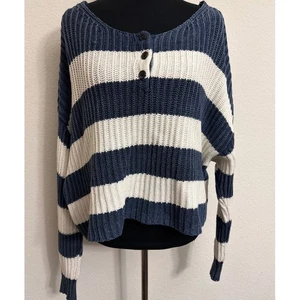 American Eagle Outfitters Navy Striped Chunky Knit Sweater Medium Oversized - Picture 1 of 6