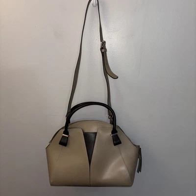 Nicoli Italian Leather Shoulder Bag Color Block Taupe Black Purse Luxury Classic - Image 1 of 4