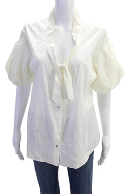Valentino Roma Womens V-Neck Short Sleeve Button-Down Blouse White Size 10 - Image 1 of 4