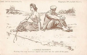 ARTIST CHARLES DANA GIBSON PC, GOLFERS, A LITTLE INCIDENT, Pub. DETROIT 1903-06 - Picture 1 of 2
