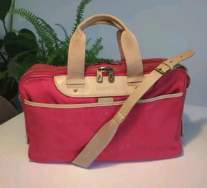 Lacoste Messenger / Shoulder Bag. Vintage Red Canvas & Beige Leather - Picture 1 of 24