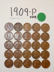 1909-P CENTAVO VDB MEDIO ROLLO FECHA SÓLIDA = 25 CENTAVOS DE TRIGO LINCOLN (8+ ENVÍO GRATUITO) - Imagen 1 de 2