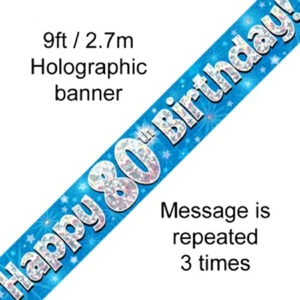 Blue Silver Holographic 80th Eightieth Birthday Backdrop Bunting Banner 2.7m - Picture 1 of 1