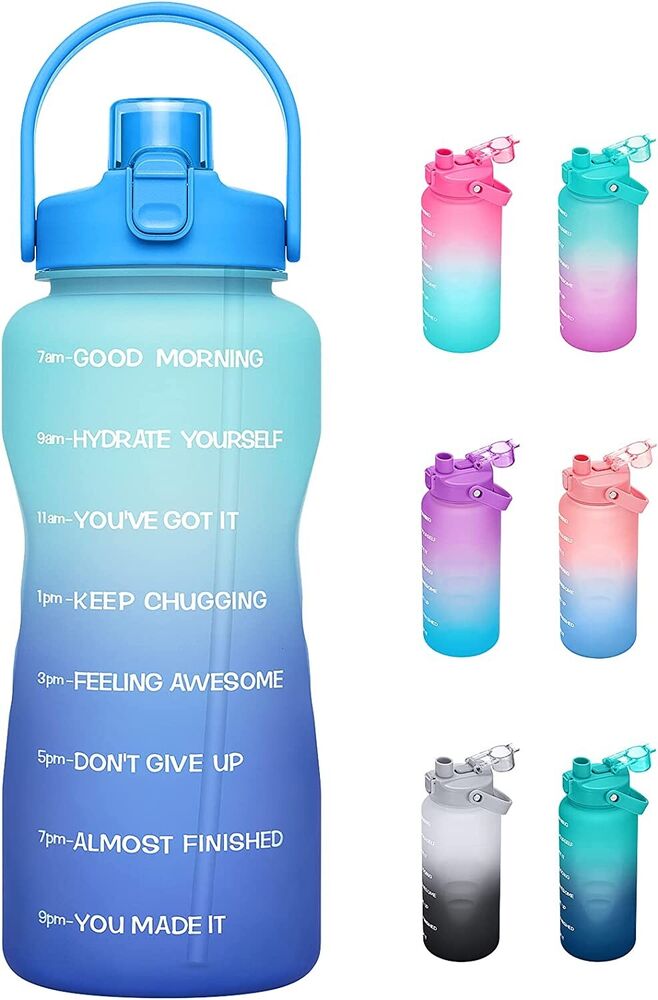Half Gallon 64 OZ Motivational Water Bottle with Straw Time Marker BPA Free B