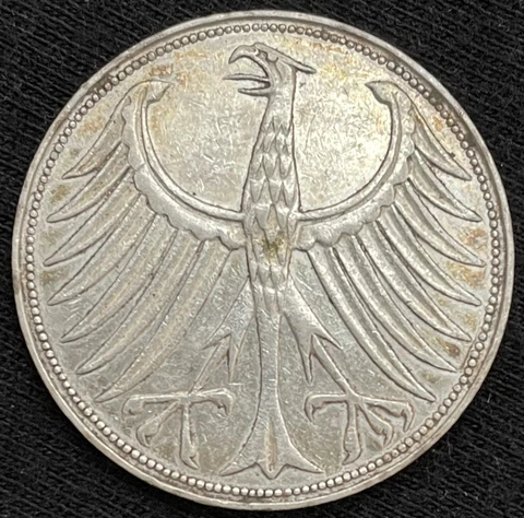 1956 F Silver Germany Federal Republic 5 Deutsche Mark Stuttgart Mint KM#112 Cover