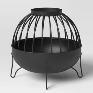 Cesta de corte de fogata de leña redonda exterior metal negro resistente a la intemperie - Imagen 1 de 4