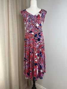 Leina Broughton Geometric Jersey Dress Size 12 Pink Blue Midi Stretch Party - Picture 1 of 10