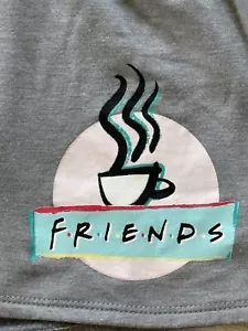 Friends Sleep Shorts Gray Coffee Y2K sz S (4-6) Shorty Drawstring Ribbed Elastic - Picture 1 of 13