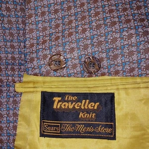 SEARS Blazer Mens 42R Brown Blue Suit Jacket VINTAGE The Traveller Knit Retro - Picture 1 of 12
