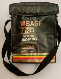 Vintage BASF T120 Chrome Super HG VHS Insulated Cooler Bag Adjustable Strap - Picture 1 of 8