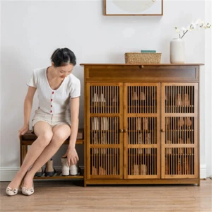 4Tier Large Bamboo Shoe Storage Cabinet Shoes Rack Organiser w Top Storage Shelf - Picture 1 of 18