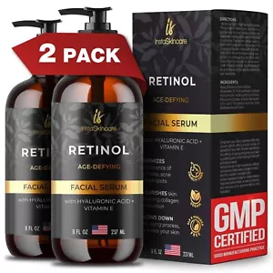 2 Pack Retinol Serum for Face + Hyaluronic Acid Vitamin E and A Aloe Vera (8Oz) - Picture 1 of 6