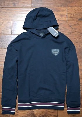 Armani Exchange A/X $170 Men's Sustainability Navy Logo Patch Cotton Hoodie 2XL - Image 1 of 4