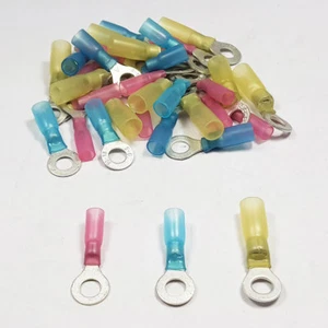 Heat Shrink Ring Terminals Heatshrink Connector Crimp Terminal Red Blue Yellow - Picture 1 of 29