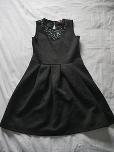 Girls Party Dress Age 11-12 Years YD Black Textured Skater Dress Bead Rhinestone - Picture 1 of 11