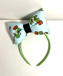 NES Mario character: YOSHI BLUE HANDMADE PUFFY BOW w/ CLIP & HEADBAND #HAIR016 - Picture 1 of 4