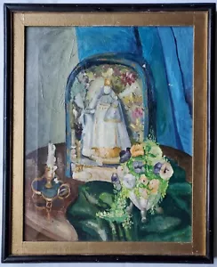 Quadro olio espressivo natura morta altare fiori candela Giuseppe Lirclau firmato - Foto 1 di 12