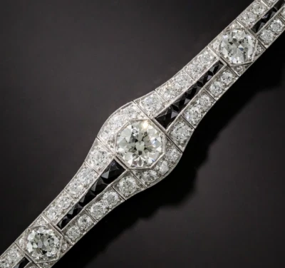 Glorious Black Onyx & Vivid White Clear CZ 19.66TCW Vintage Look Tennis Bracelet - Imagem 1 de 4