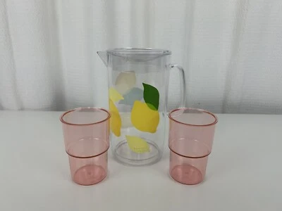Juego de tazas jarra de bebida Kate Spade New York limonada limones rosa plástico verano Foto 1 de 4