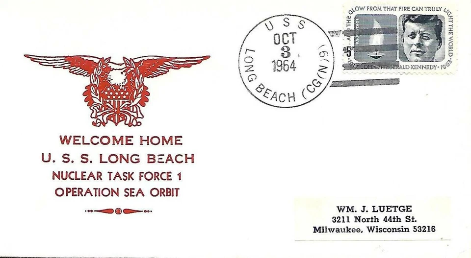 LONG BEACH (CG(N)9) 3 de octubre 64 Bienvenido a casa a Norfolk Nicholson Cachet Foto 1 de 1