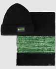 $55 Kenneth Cole Reaction Men's 2-Pc Black Green Neon Beanie Hat Scarf Set O/S