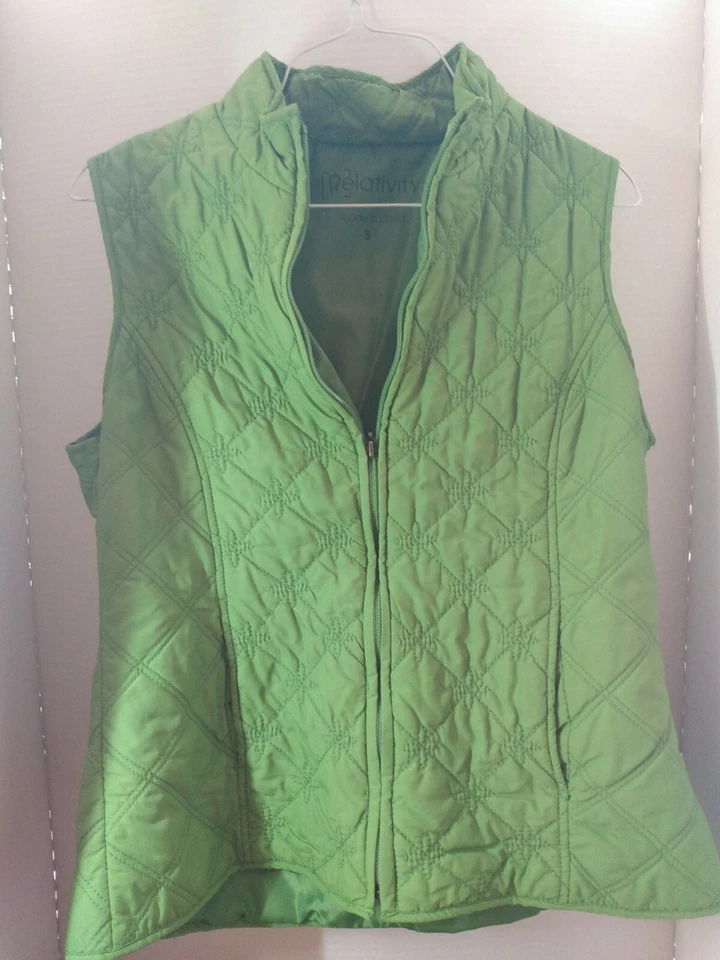 Chaleco Relativity Verde Mujer Pequeño Acolchado Cremallera Completa Sin Mangas ~J3 Foto 1 de 1