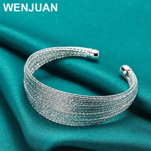 Brazalete Brazalete de Plata de Ley 925 para Mujer Multi-Línea Delicada Muñeca Joyería - Imagen 1 de 6