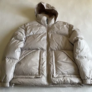 Adidas Big Baffle Men Size Large Hooded Down Jacket Wonder Beige - Picture 1 of 17